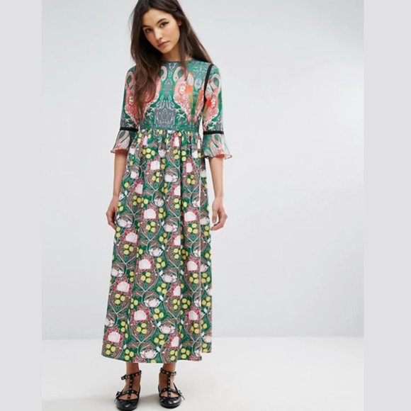 Camino Couture maxi dress green flamingo sz 6 / UK10 - Picture 1 of 14